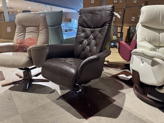 Relaxfauteuil, bruin leder, elektrisch verstelbaar